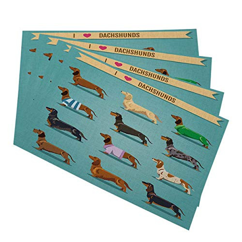 Mugod Dachshund Placemats Seamless Background with I Love Dachshunds Decorative Heat Resistant Non-Slip Washable Place Mats for Kitchen Table Mats Set of 4 12 inchx18 inch
