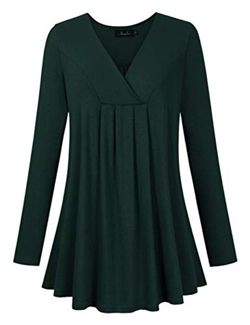 AMZ PLUS Women s Plus Size Pleated Tunic Tops V-Neck Long Sleeve Loose Blouse Casual Henley Shirt Green 2XL AMZ PLUS Women s Plus Size Pleated Tunic Tops V-Neck Long Sleeve Loose Blouse Casual Henley Shirt Green 2XL