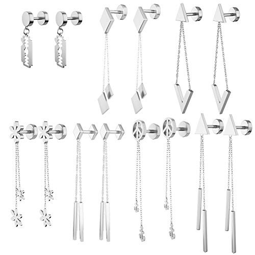 IPINK-16G Stainless Steel Cartilage Dangle Tragus Earrings Stud for Women Barbell Dangle Ear Stud Helix Daith Piercing Jewelry -Steel-