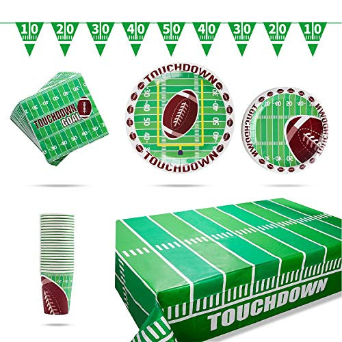 Football Theme Decoration Party Supplies Pack Dinner  and  Dessert Plates  Napkins  Cups Football Tablecloth Perfect for Football Birthday Party Games Day Tailgate -30-