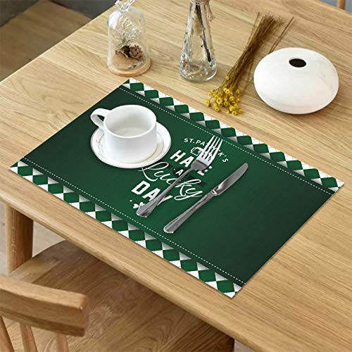 St. Patrick s Day Placemats for Dining Table Set of 4 St. Patrick s Day Green Buffalo Plaid Table Placemats Dining Placemats Non-Slip for Kitchen Washable Burlap Heat Resistant Table Mats