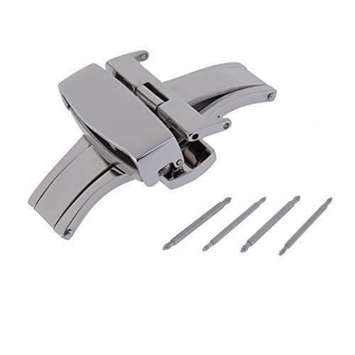 yan_Auto Stainless Steel Butterfly Deployment Clasp Buckle Push Button Silver 22MM