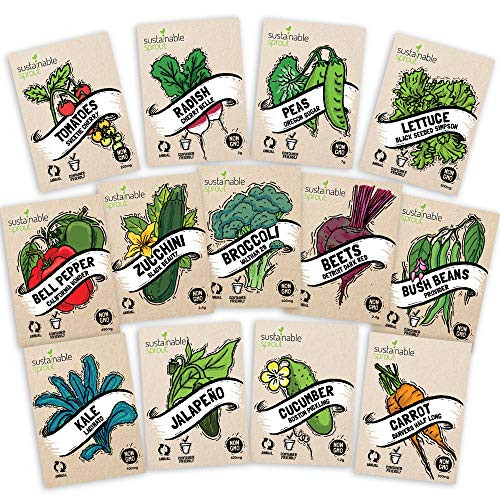 Heirloom Vegetable Seeds Kit 13 Pack  100 percent  Non GMO for Planting in Your Indoor or Outdoor Garden  Tomato  Peppers  Zucchini  Broccoli  Beet  Bean  Carrot  Kale  Cucumber  Pea  Radish  Lettuce