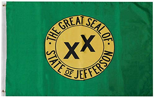 Trade Winds The Great Seal of State of Jefferson Green Premium Quality Heavy Duty Fade Resistant 100D Woven Poly Nylon 3x5 3 x5  Flag Banner