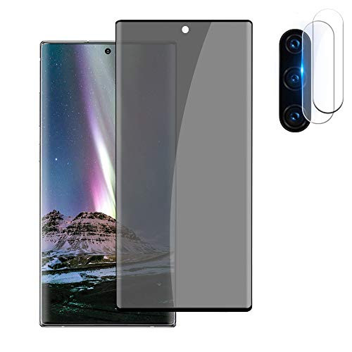 -1 Plus 2- Galaxy Note 10 Plus Privacy Tempered Glass Screen Protector  Plus  Camera Lens Film -9H Hardness- -3D Full Coverage- -Anti-Spy- -Anti-Blue Light- -Anti-Fingerprints- for Samsung Galaxy Note 10 Plus