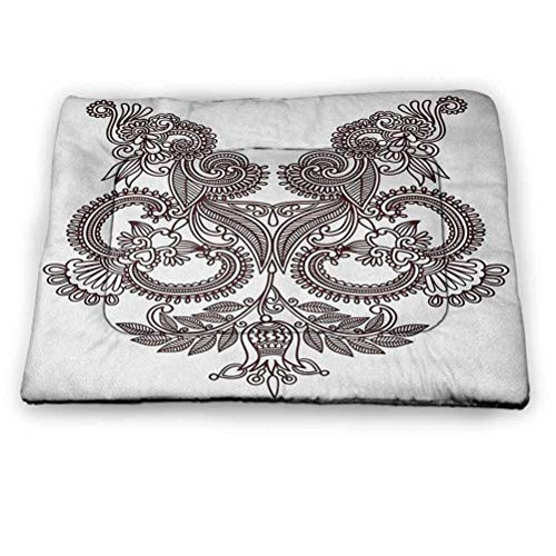 prunushome Dog Bed Kennel Pad Henna Ultra Soft Pet -Dog Cat- Bed Symmetrical Doodle Style Ornament Design Monochrome Illustration Print for Dog Sleeping Seal Brown White -23 inchx15.5 inch-