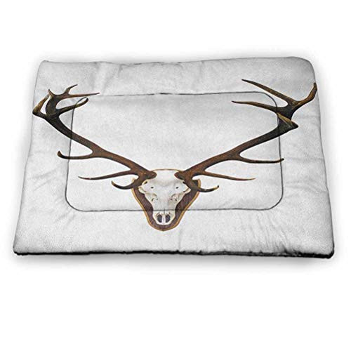 Pet Crate Mat Dog Bed Antlers Ultra Soft Pet -Dog Cat- Bed Antlers of a Huge Stag for Indoor Outdoor Use Bones Mounted on a Wooden Plate Prize Skull Print -18 inchx12 inch-