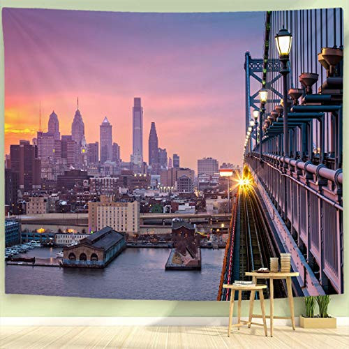 BEIVIVI Purple Wall Tapestry Art Tapestry Wall Hanging Philadelphia Under A Hazy Purple Sunset an Incoming Train Ben Franklin Bridge Wide Wall Hanging for Bedroom Living Room Dorm 60x40 in BEIVIVI Purple Wall Tapestry Art Tapestry Wall Hanging Philadelphia Under A Hazy Purple Sunset an Incoming Train Ben Franklin Bridge Wide Wall Hanging for Bedroom Living Room Dorm 60x40 in