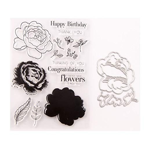 BUZHI Clear Stamps for Cards Making Leaf Flower Seal Stamp with Cutting Dies Stencil Set DIY Scrapbooking Embossing