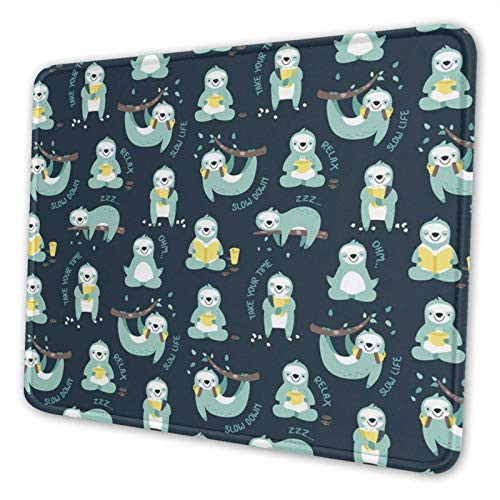 Lazy Sloth Mouse Pad with Stitched Edge Premium-Textured Mouse Mat Non-Slip Rubber Base Rectangle Gaming Mousepad for Laptop Computer Office  and  Home -10 X 12 X 0.12 in-