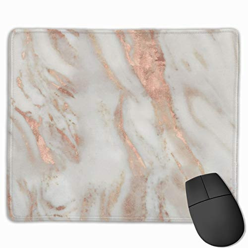Mouse Pad with Stitched Edge  Marble Stone Copper Rose Gold Metallic Pattern Mouse Mat  Non-Slip Rubber Base Mousepad for Laptop  Computer  and  Pc
