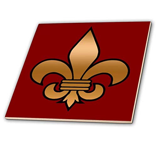 3dRose Large Black & Gold Fleur De Lis on Maroon Background Christian Symbol - Ceramic Tile, 12-Inch (ct_30760_4)