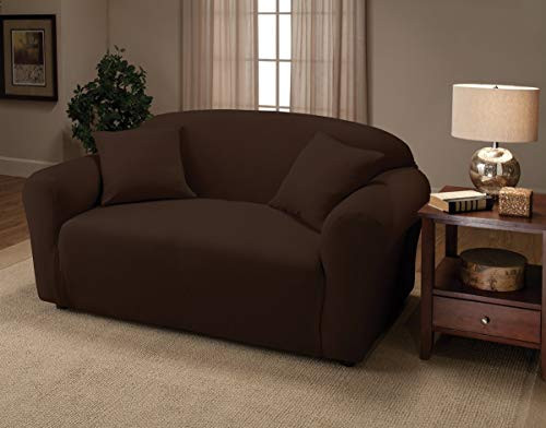 Madison Stretch Jersey Loveseat Slipcover, Solid, Brown