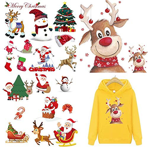 Christmas Iron On Patches Heat Transfer Stickers  Deer Snowman Santa Claus Applique Repair Patch for Kids Clothing  Cartoon Pattern Washable Patches Decorative for Jeans T-Shirt -4 Sheets-
