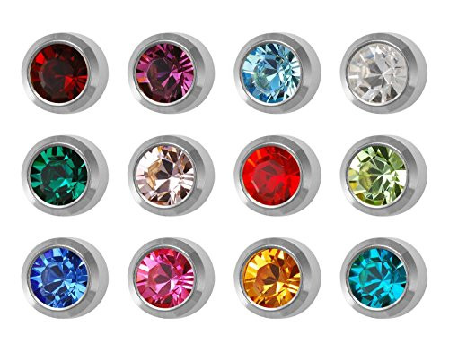 12 Pairs Studex Birthstones Regular 4mm Stainless Steel Bezel Setting Ear Piercing Stud Earrings