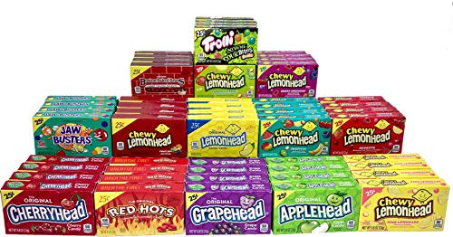 Candy Mix- 56 Boxes of Ferrara Candy Favorites- Lemonhead  Applehead  Cherryhead  Red Hots  Boston Baked Beans  Chewy Lemonhead Variety and More- 14 Flavors- 4 boxes ea. -Mini Boxes- - Ships in a Box