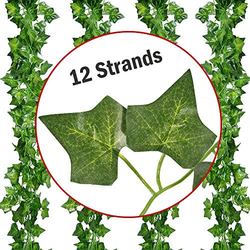 KT Deals 12 Strands Artificial Hanging Plant Ivy Vine Garland Fake Plant Green Leaf Leaves Home Garden Decor