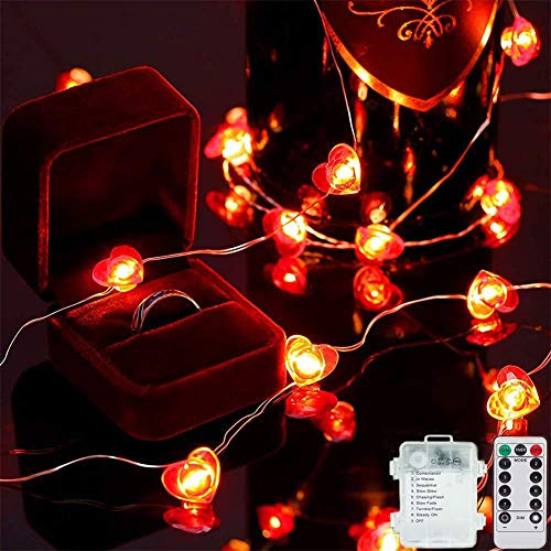 JasmineLi Red Heart Lights String  10FT 40 LED Battery Operated Red Heart Shaped Twinkle Fairy Lights for Valentine s Day Wedding Mother s Day Indoor Party with Remote  and  Timer