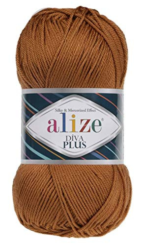 Alize Diva Plus 100 percent  Microfiber Acrylic Silk and Mercerized Effect 3 DK  and  Light Worsted Yarn 1 Ball Skein 100gr 240 yds Color -397-Coffee Caramel-