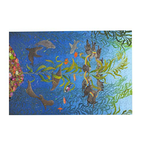 Qinf Jigsaw Puzzle Sea Otters Seals Rainbow Adult Children s Wooden Puzzle Toys 300 Pieces