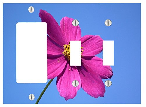 Moonlight Printing Pink Flower Blue Summer Spring Sky 3 Gang  2 Toggle  1 Dimmer  Decorator Electrical Switch Wall Plate -6.56 x 4.69in-