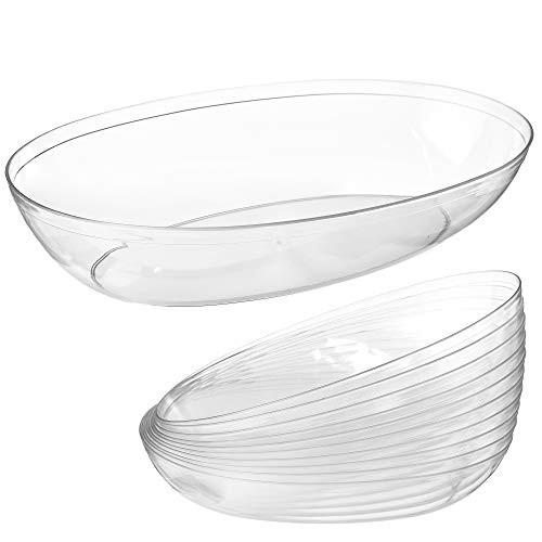 Clear Plastic Serving Bowls for Parties | 32 Oz. 10 Pack | Oval Disposable Serving Bowls | Clear Chip Bowls | Party Snack Bowls | Plastic Candy Dish | Salad Serving Containers | Large Candy Bowls
