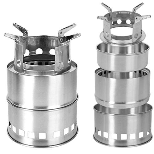 ErYao Camping Stove Camp Wood Stove Portable Foldable Stainless Steel Burning Backpacking Stove for Outdoor Hiking Picnic BBQ-Upgraded Version -Silver- ErYao Camping Stove Camp Wood Stove Portable Foldable Stainless Steel Burning Backpacking Stove for Outdoor Hiking Picnic BBQ-Upgraded Version -Silver-