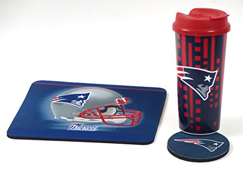 New England Patriots Neoprene Mouse pad, Coaster and Double Wall Large Tumbler Computer Workstation Set