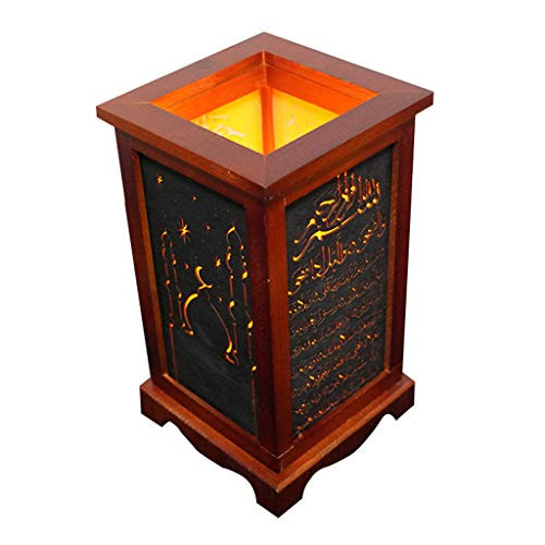 liumiKK Wooden Handmade Ramadan Lantern - Eid Mubarak Quran Lettering LED Light  Eid Ramadan Islamic Battery Supply Indoor Home Party Decor Festival Lighting Elegant Decoration
