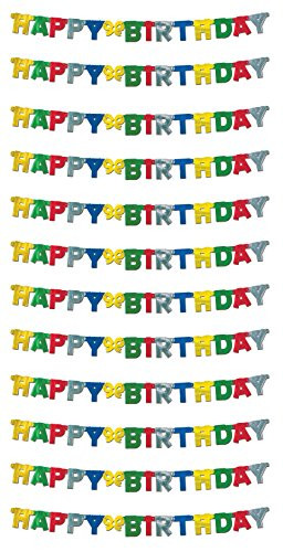 Beistle S55037AZ12 Foil Happy Birthday Streamers 12 Piece, 4.25" x 5', Multicolor