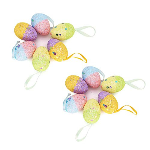Wnvivi 12pcs Decorative Hanging Easter Eggs  Foam Easter Egg Ornaments Mini Egg Hanging Ornaments for DIY Crafts Home Decorations