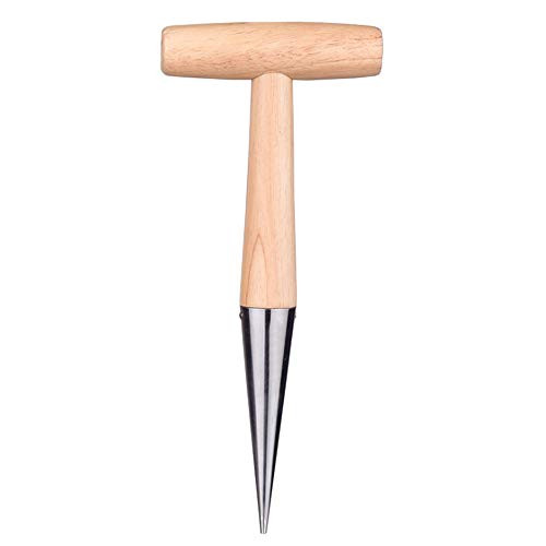 QCUTEP Stainless Steel Dibber Hand Dibber with Wooden Handle Lightweight Sturdy Hand Held Bulb Planter for Sowing Seeds  Transplanting Vegetable Garden Tool