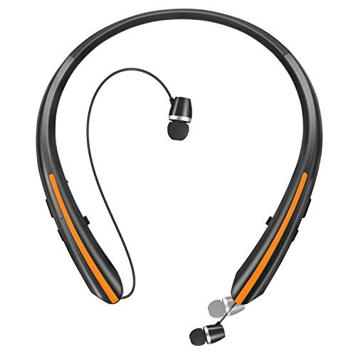 Bluetooth Headphones Retractable Earbuds Wireless Headset Neckband Sports Noise Cancelling Stereo Earphones with Mic -Black Orange- Bluetooth Headphones Retractable Earbuds Wireless Headset Neckband Sports Noise Cancelling Stereo Earphones with Mic -Black Orange-