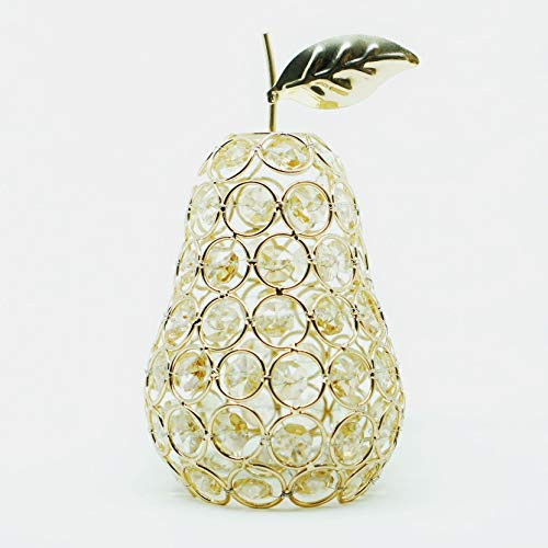 Ninight Gold Apple Figurine Table Decor, Handmade Crystal Style Fruit Ornament, Hollow Candle Shade (pear)