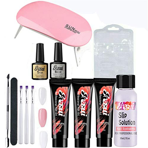 Nail Builder Extension Gel Kit 15ml Quick Nail Extension Building Poly kit with led lamp Kit for Beginner at Home DIY Salon Nail Enhancement Starter Gel Builder Nail Technician Set