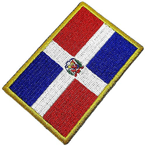 BP0145T 01 BR44 Dominican Republic Country Flag Embroidered Patch Gold Border Uniform Kart Kimono  Iron or Sew