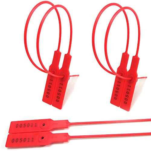 Security Plastic Seals Numbered Pull Tight Tags Safety Anti-Tamper Seals -Package of 100- -RED-