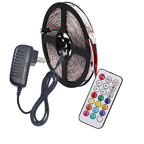 XUNATA WS2811 16.4ft 5M Smart Addressable Flexible Remote Control LED Strip with Power Supply  150 LEDs Dream Color IP65 Waterproof Strip Light  DC12V White PCB