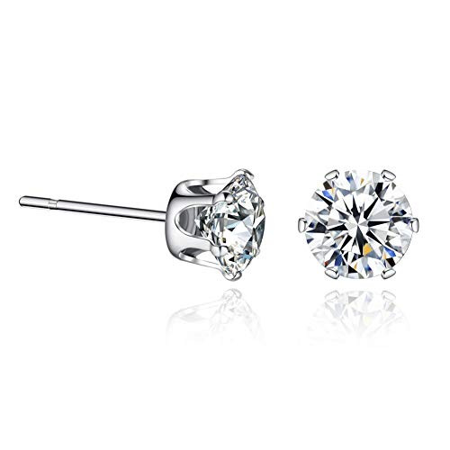 Sterling Silver Cubic Zirconia Stud Earrings Sensitive Ears 4mm