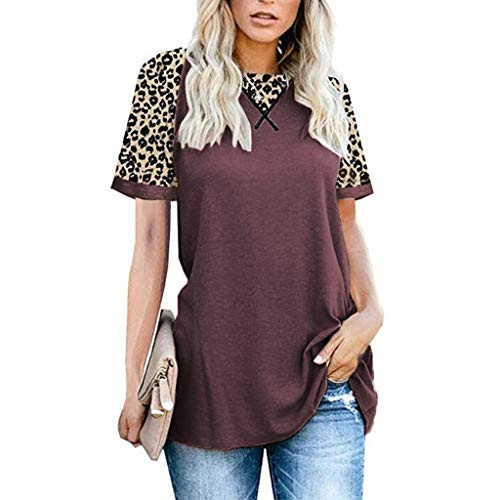Meikosks Women s Leopard Patchwork T Shirt Crewneck Short Sleeve Tops Summer Casual Blouses Wine Meikosks Women s Leopard Patchwork T Shirt Crewneck Short Sleeve Tops Summer Casual Blouses Wine