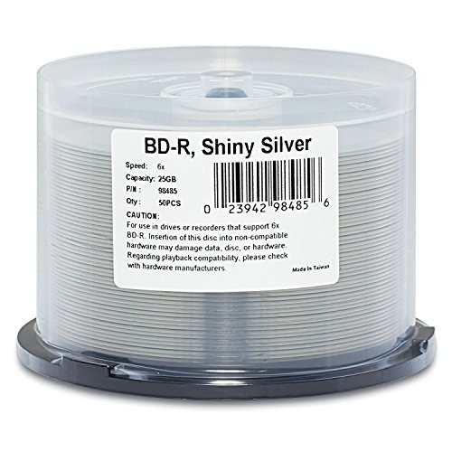 Verbatim  DatalifePlus BD-R 25GB 6X Shiny Silver Silk Screen Printable, Hub Printable - 50pk Spindle