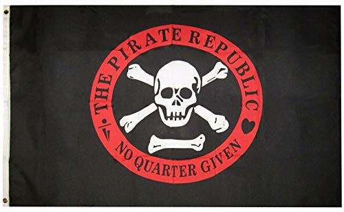Trade Winds 3x5 Jolly Roger Pirate Republic Red No Quarter Given Flag 3 x5  Banner Grommets Premium Fade Resistant