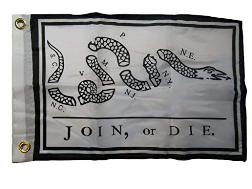 Trade Winds 12x18 12 inchx18 inch Join or Die Gadsden 100 percent  Polyester Motorcycle Boat Flag Grommets Premium Fade Resistant