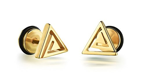 Yellow Stainless Steel Stud Earrings for Women Triangle Gold Stud Earrings for Men