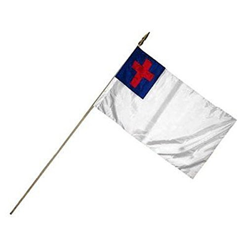 AES 12x18 12 inchx18 inch Christian Christ Cross Stick Flag Wood Staff 30 Inch Wooden Staff