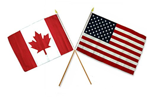 AES Wholesale Combo USA American  and  Canada Canadian 12 inchx18 inch Stick Flags