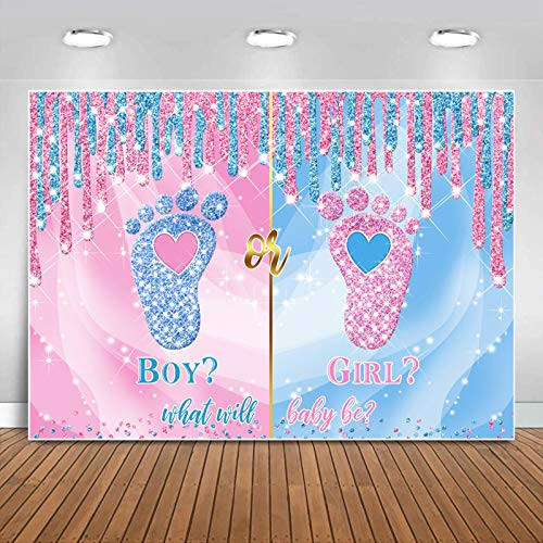 Sensfun Little Feet Gender Reveal Backdrop for Boy or Girl Party Decorations Pink Blue Glitter Footprint Backdrops for He or She Pregnancy Reveal Party Banner Baby Shower Photography Background 7x5ft Sensfun Little Feet Gender Reveal Backdrop for Boy or Girl Party Decorations Pink Blue Glitter Footprint Backdrops for He or She Pregnancy Reveal Party Banner Baby Shower Photography Background 7x5ft