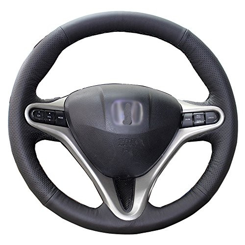 Eiseng Genuine Leather Steering Wheel Cover Wrap for Honda Civic 07 2008 2009 2010 2011 (Black thread)