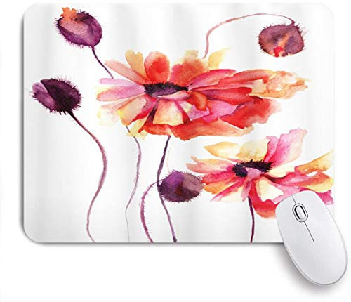 KGSPK Mouse Pad Floral Watercolor Painting Poppy Flowers and Buds Spring Nature Design Customized Art Mousepad Non-Slip Rubber Base for Computers Laptop Office Desk Accessories