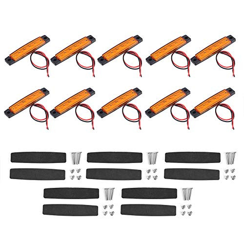 Hlyjoon Side Marker Light 10Pcs Set Truck Side Marker Light Signal Warning Indicator Lamp with 6 LED 12V LED Trailer Truck Clearance Light Side Marker Light Surface Mounted for Truck Trail -Amber-